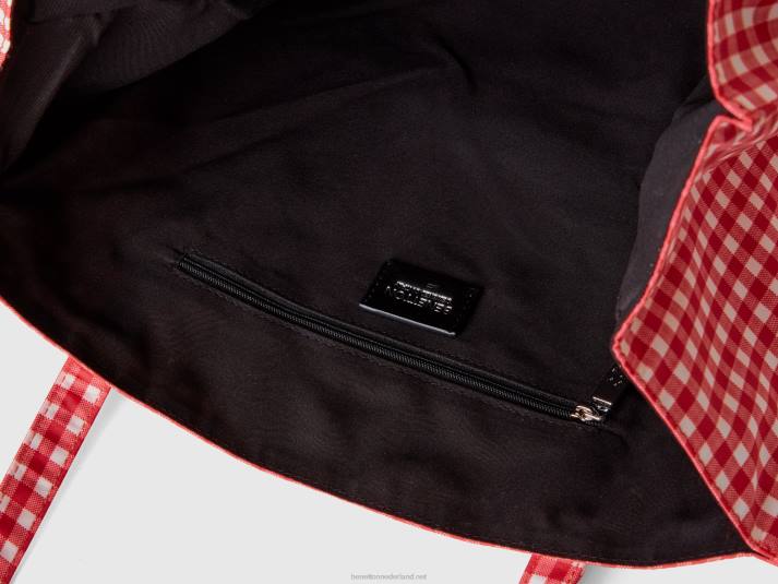 vrouwen Benetton rode vichy boodschappentas rood 4R62817