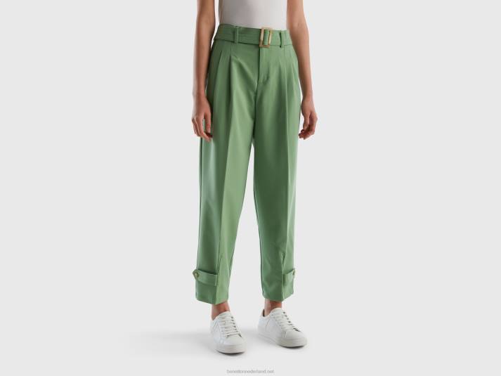 vrouwen Benetton broek met hoge taille en riem groente 4R62598