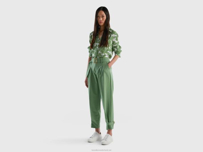 vrouwen Benetton broek met hoge taille en riem groente 4R62598