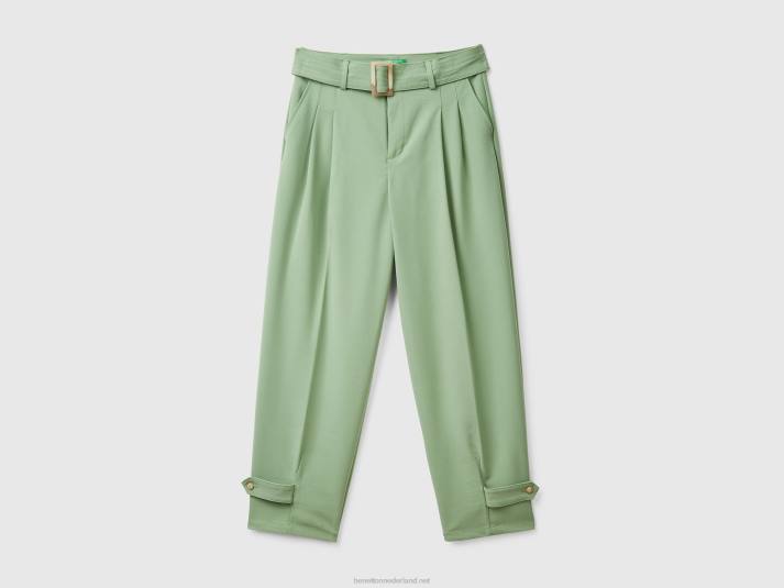 vrouwen Benetton broek met hoge taille en riem groente 4R62598