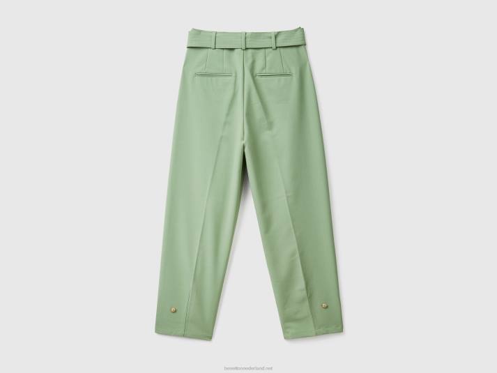 vrouwen Benetton broek met hoge taille en riem groente 4R62598