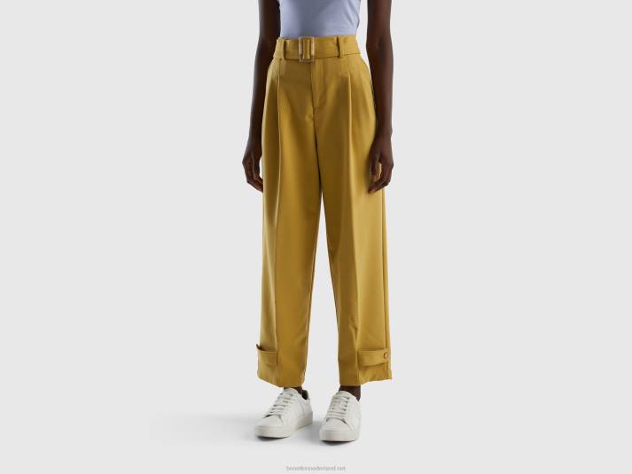 vrouwen Benetton broek met hoge taille en riem mosterd 4R62593