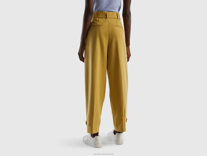 vrouwen Benetton broek met hoge taille en riem mosterd 4R62593