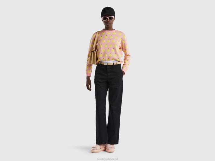 vrouwen Benetton broek met wijde pijpen zwart 4R624113