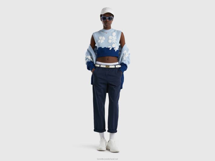 vrouwen Benetton chinobroek van stretchkatoen donkerblauw 4R62655