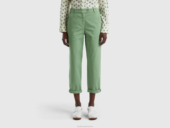 vrouwen Benetton chinobroek van stretchkatoen groente 4R62590