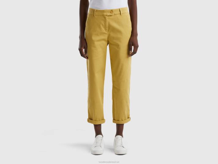 vrouwen Benetton chinobroek van stretchkatoen mosterd 4R624099