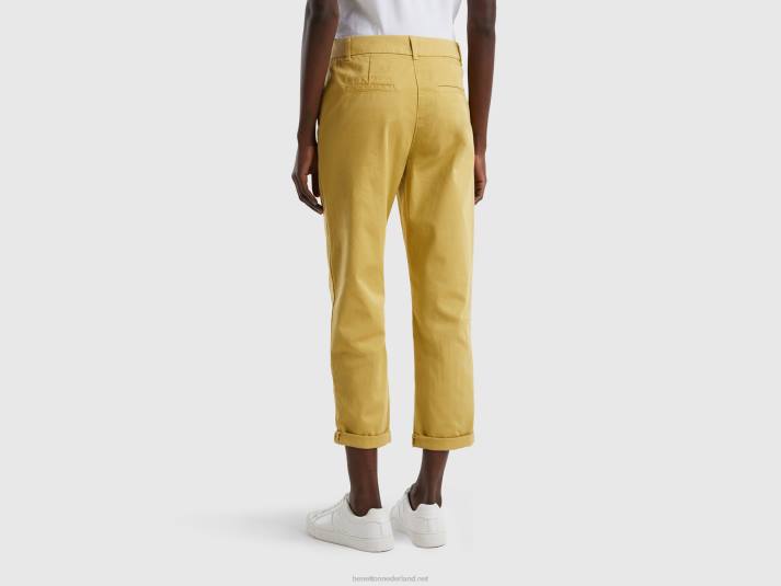 vrouwen Benetton chinobroek van stretchkatoen mosterd 4R624099