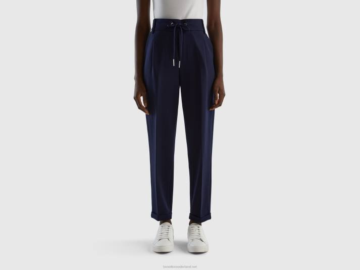 vrouwen Benetton garengeverfde broek met trekkoord donkerblauw 4R624128