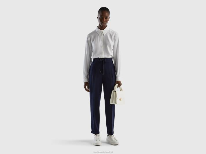 vrouwen Benetton garengeverfde broek met trekkoord donkerblauw 4R624128