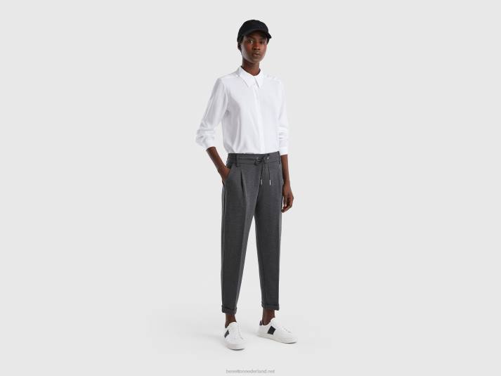 vrouwen Benetton garengeverfde broek met trekkoord grijs 4R62630
