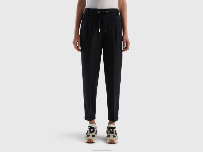 vrouwen Benetton garengeverfde broek met trekkoord zwart 4R624123