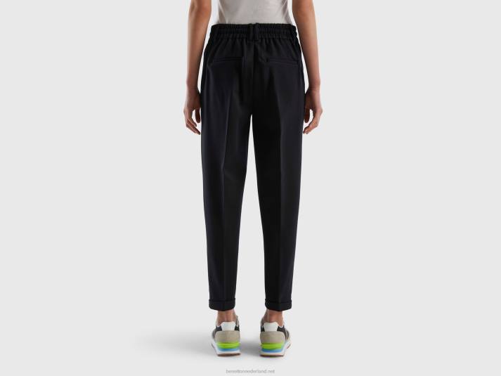 vrouwen Benetton garengeverfde broek met trekkoord zwart 4R624123