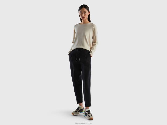 vrouwen Benetton garengeverfde broek met trekkoord zwart 4R624123