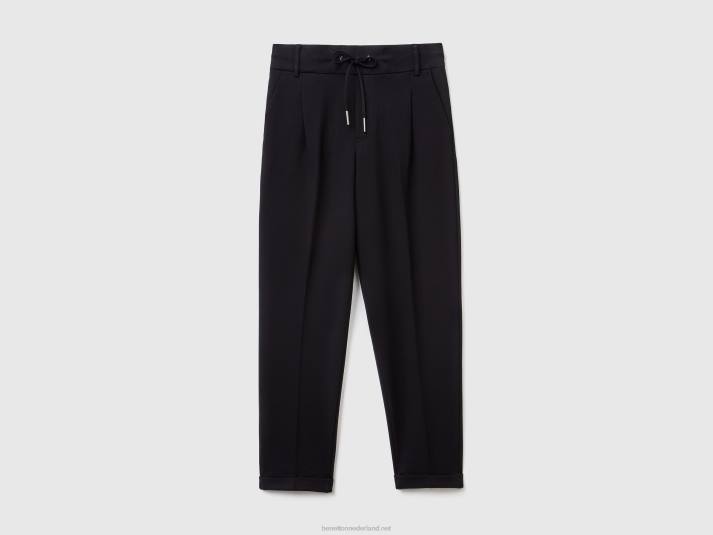 vrouwen Benetton garengeverfde broek met trekkoord zwart 4R624123