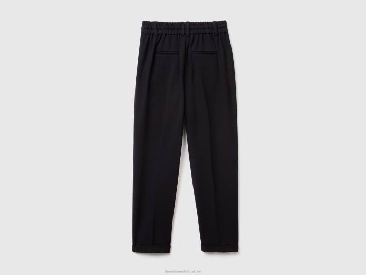 vrouwen Benetton garengeverfde broek met trekkoord zwart 4R624123