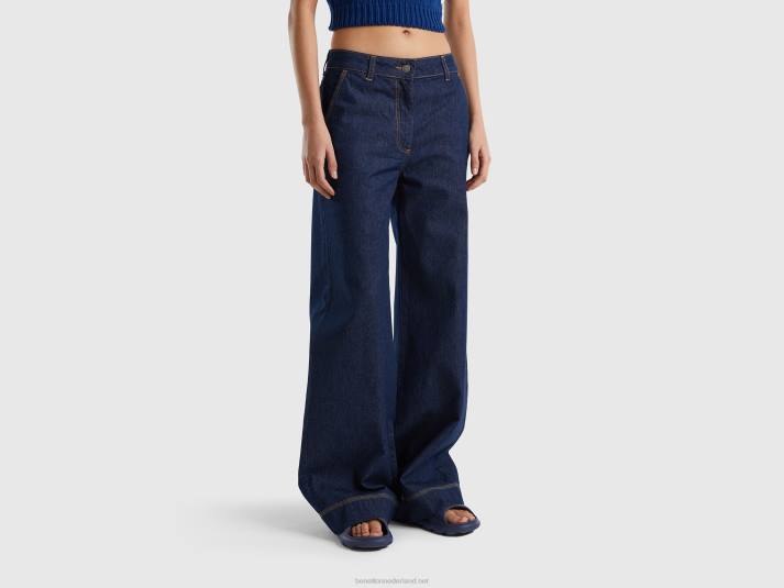 vrouwen Benetton jeansbroek met wijde pijpen donkerblauw 4R62617