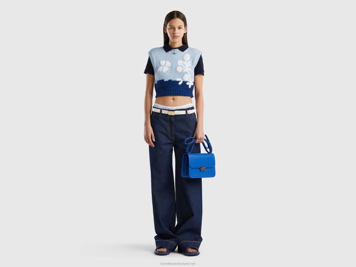 vrouwen Benetton jeansbroek met wijde pijpen donkerblauw 4R62617