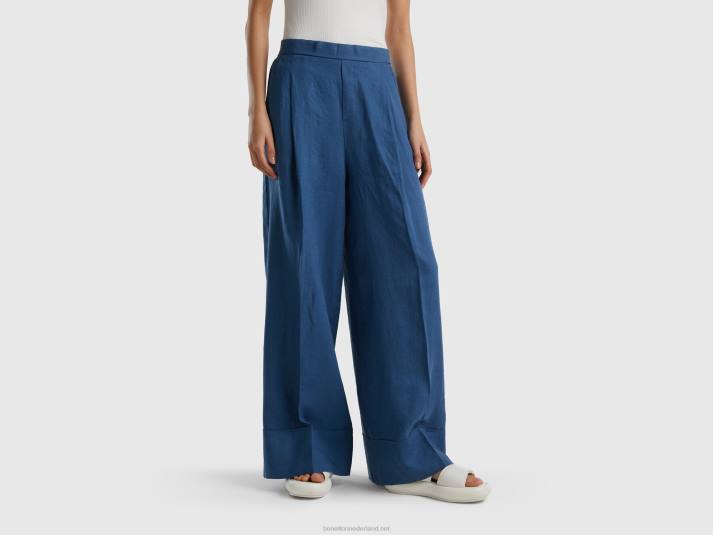 vrouwen Benetton palazzobroek van 100% linnen blauw 4R624101