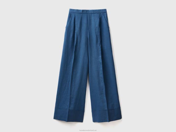 vrouwen Benetton palazzobroek van 100% linnen blauw 4R624101