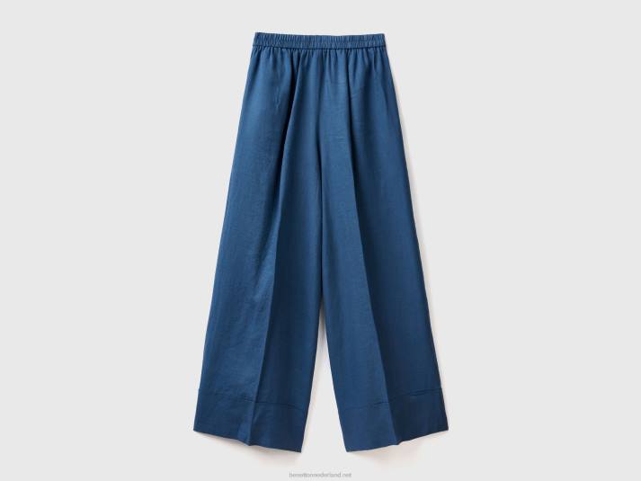 vrouwen Benetton palazzobroek van 100% linnen blauw 4R624101