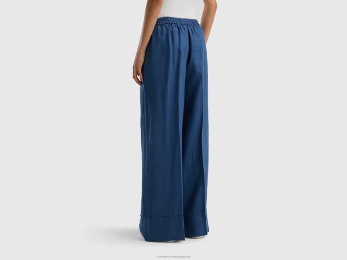 vrouwen Benetton palazzobroek van 100% linnen blauw 4R62636