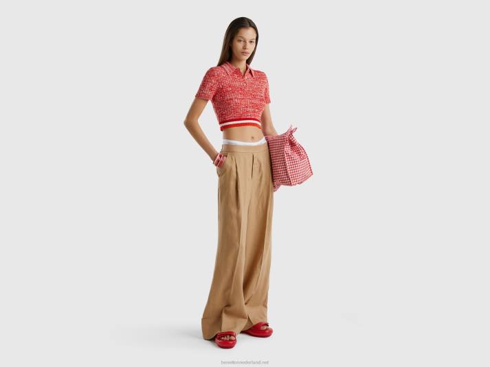 vrouwen Benetton palazzobroek van 100% linnen kameel 4R62594