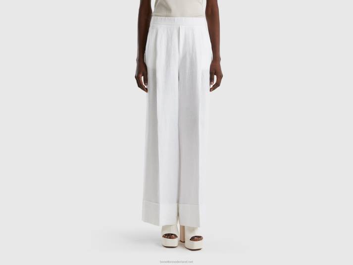 vrouwen Benetton palazzobroek van 100% linnen wit 4R624111