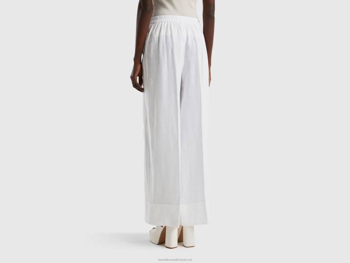vrouwen Benetton palazzobroek van 100% linnen wit 4R624111