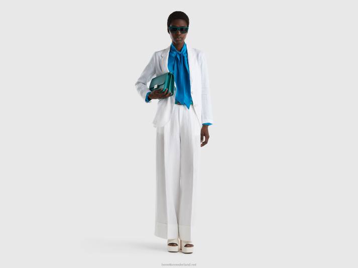 vrouwen Benetton palazzobroek van 100% linnen wit 4R624111