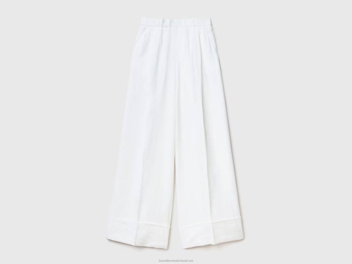 vrouwen Benetton palazzobroek van 100% linnen wit 4R624111