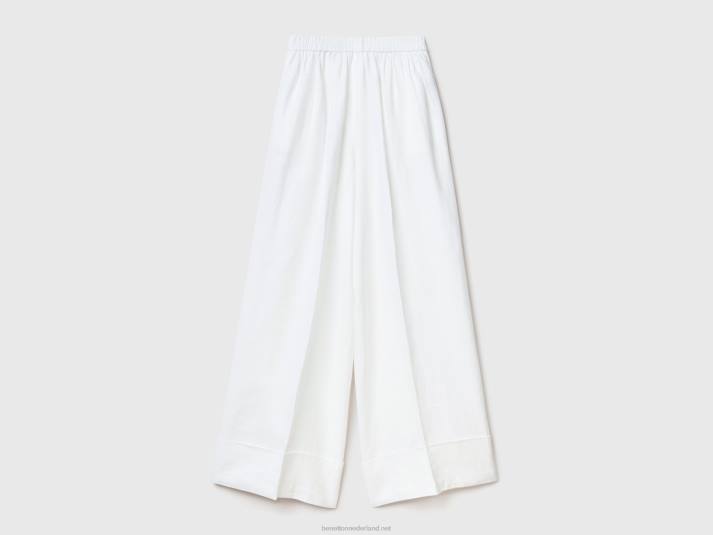 vrouwen Benetton palazzobroek van 100% linnen wit 4R624111