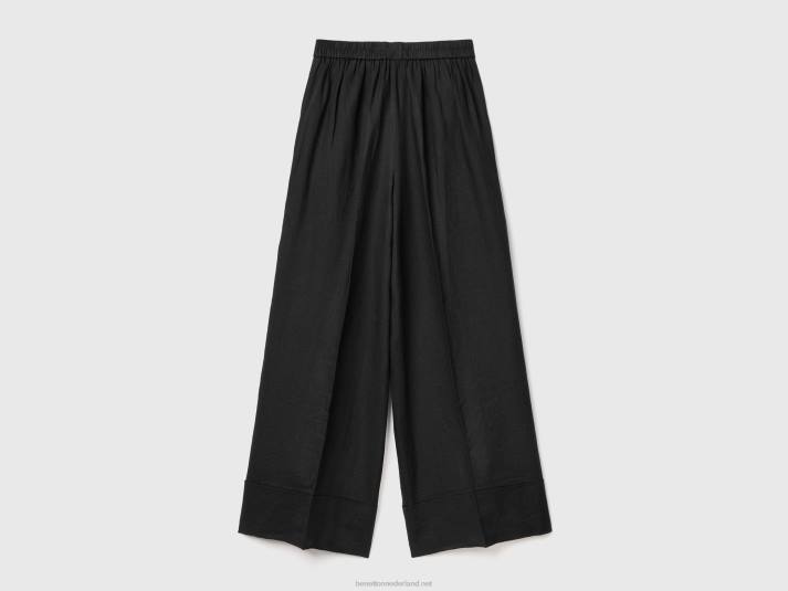 vrouwen Benetton palazzobroek van 100% linnen zwart 4R624103