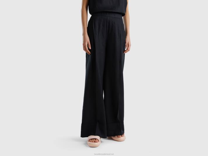 vrouwen Benetton palazzobroek van 100% linnen zwart 4R62638