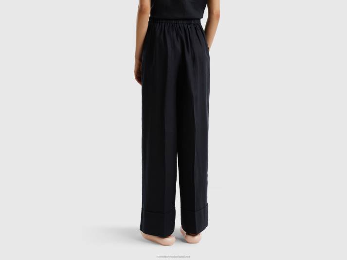 vrouwen Benetton palazzobroek van 100% linnen zwart 4R62638
