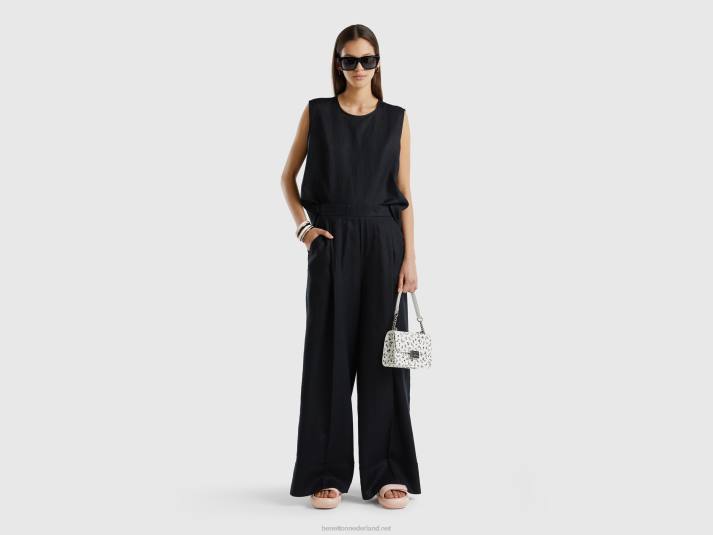 vrouwen Benetton palazzobroek van 100% linnen zwart 4R62638