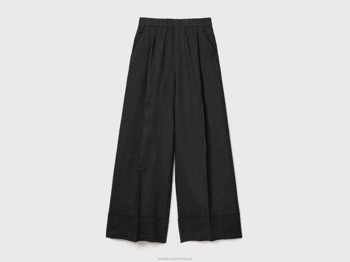 vrouwen Benetton palazzobroek van 100% linnen zwart 4R62638
