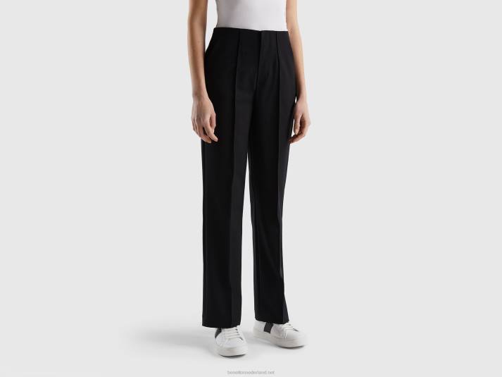 vrouwen Benetton rechte broek met hoge taille zwart 4R624091