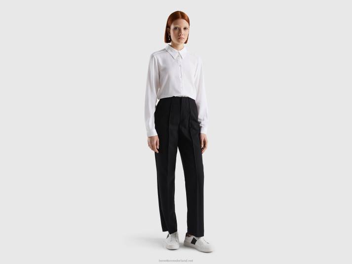 vrouwen Benetton rechte broek met hoge taille zwart 4R624091