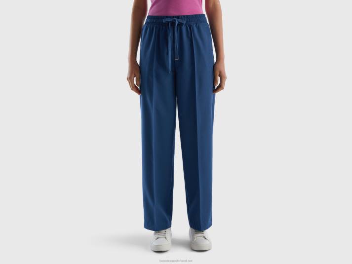 vrouwen Benetton zwierige broek met trekkoord blauw 4R62569