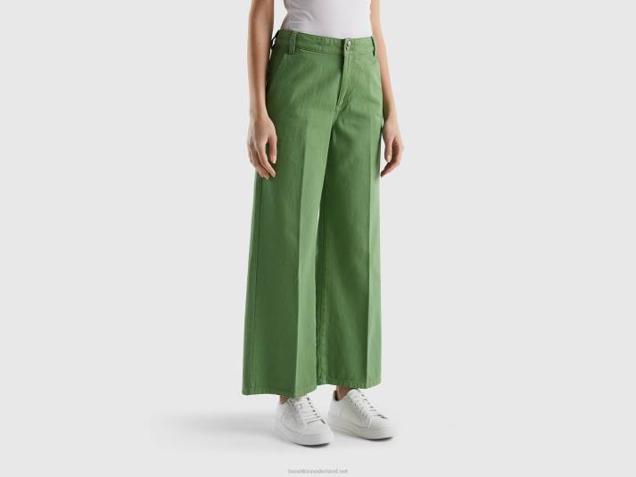 vrouwen Benetton broek met hoge taille en wijde pijpen groente 4R62658