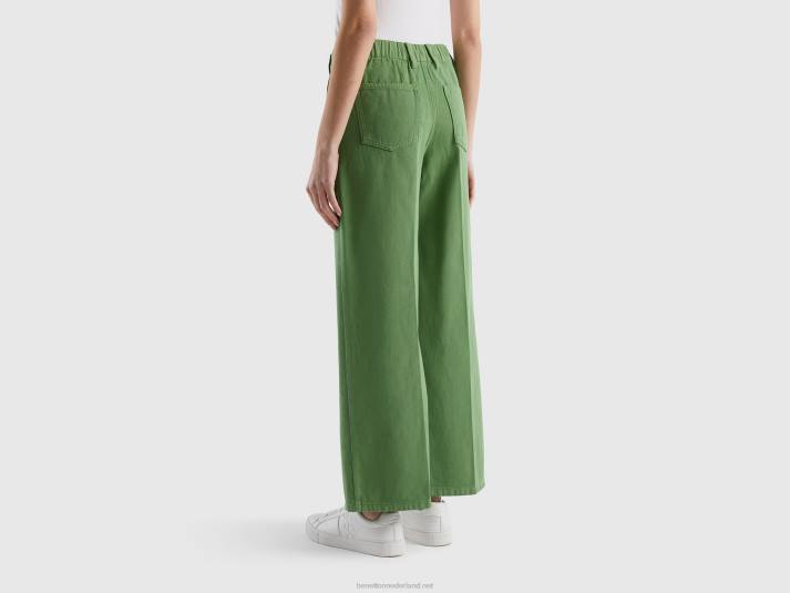 vrouwen Benetton broek met hoge taille en wijde pijpen groente 4R62658