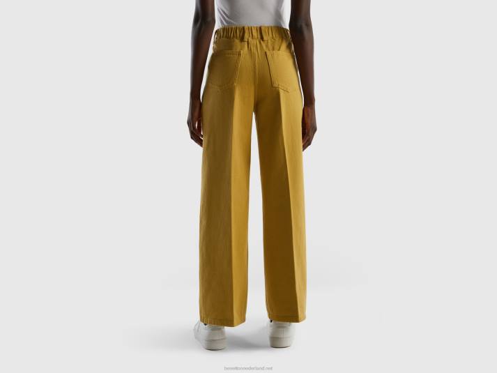 vrouwen Benetton broek met hoge taille en wijde pijpen mosterd 4R624142
