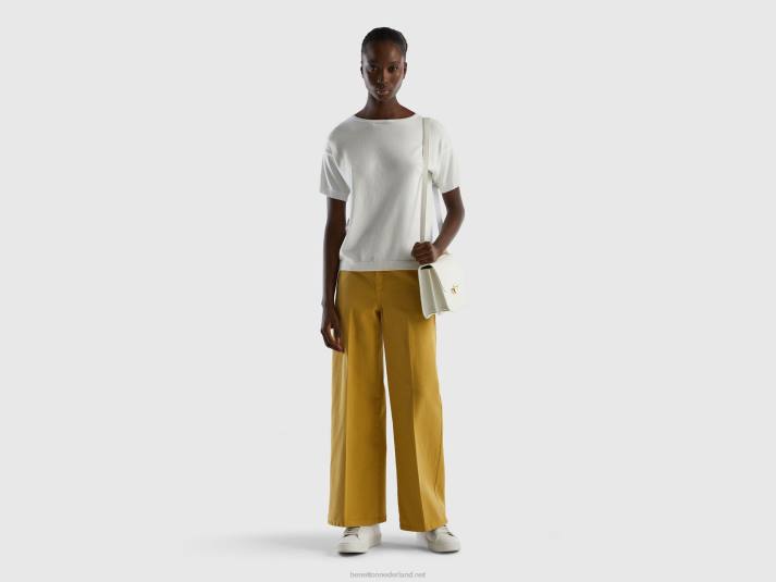vrouwen Benetton broek met hoge taille en wijde pijpen mosterd 4R624142