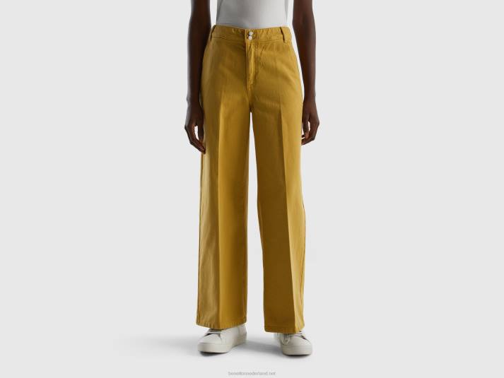 vrouwen Benetton broek met hoge taille en wijde pijpen mosterd 4R62661
