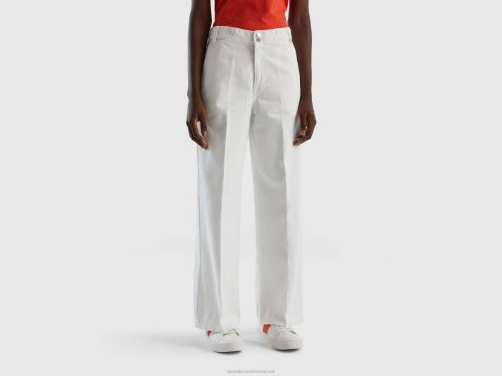 vrouwen Benetton broek met hoge taille en wijde pijpen wit 4R624147