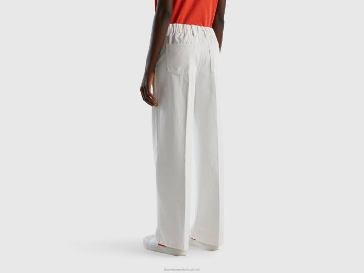 vrouwen Benetton broek met hoge taille en wijde pijpen wit 4R624147
