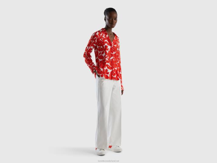 vrouwen Benetton broek met hoge taille en wijde pijpen wit 4R624147
