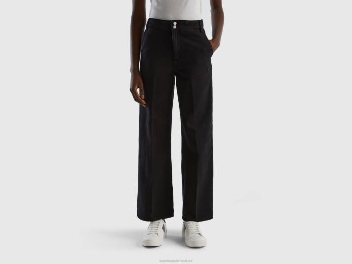 vrouwen Benetton broek met hoge taille en wijde pijpen zwart 4R624146