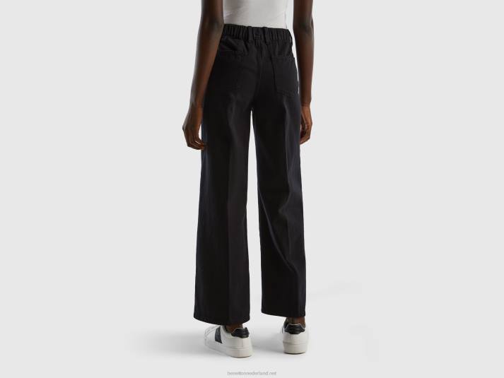 vrouwen Benetton broek met hoge taille en wijde pijpen zwart 4R624146